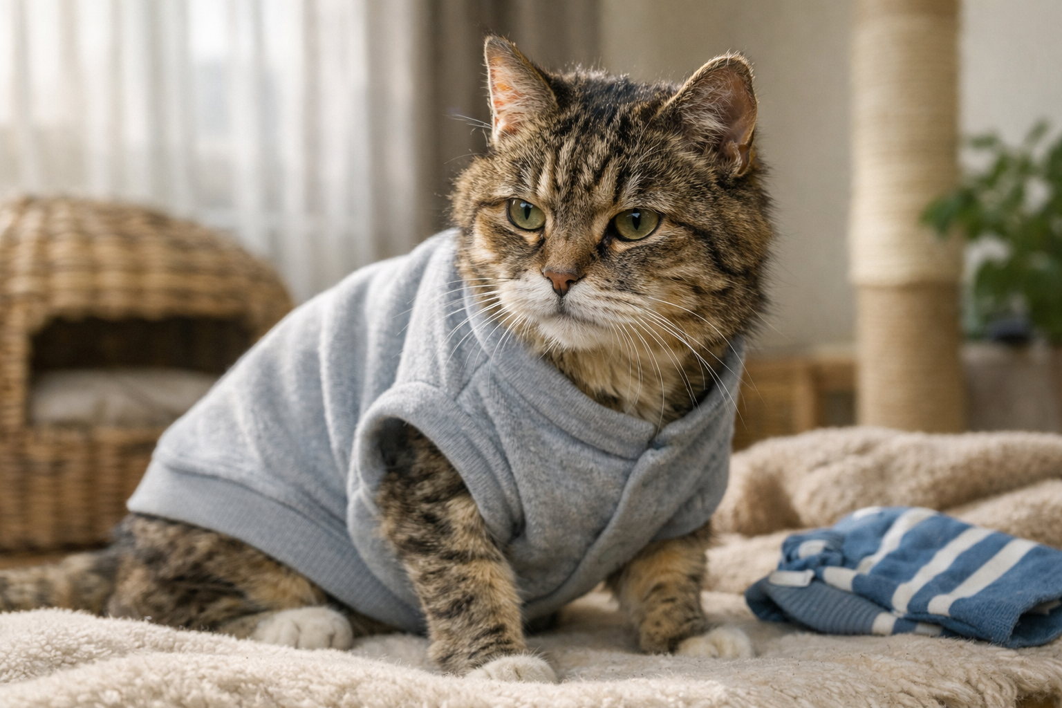 老猫さんの服は「必要なときだけ」が基本と考えられます