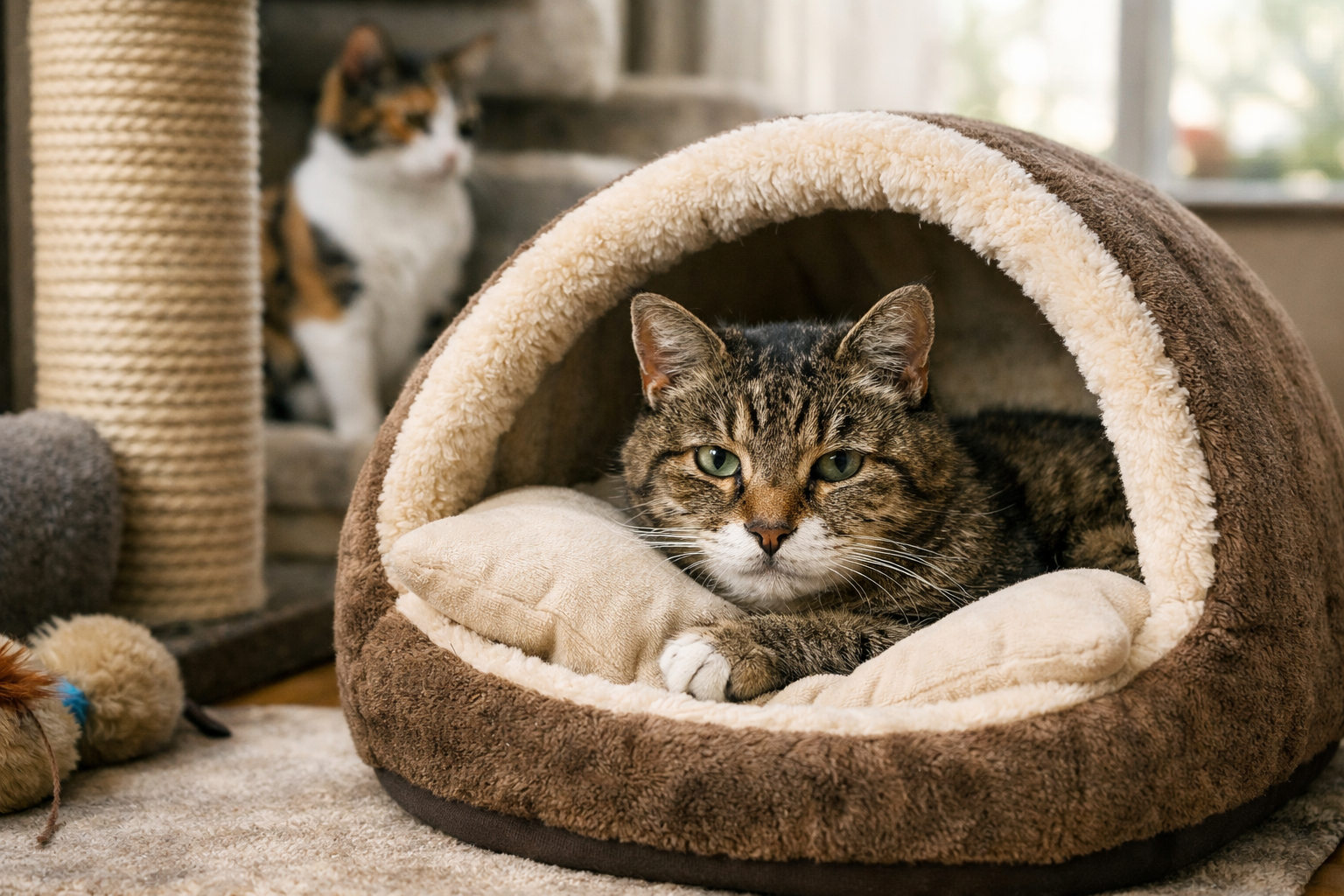 老猫さんには「専用の落ち着ける場所」を用意するのが基本と考えられます