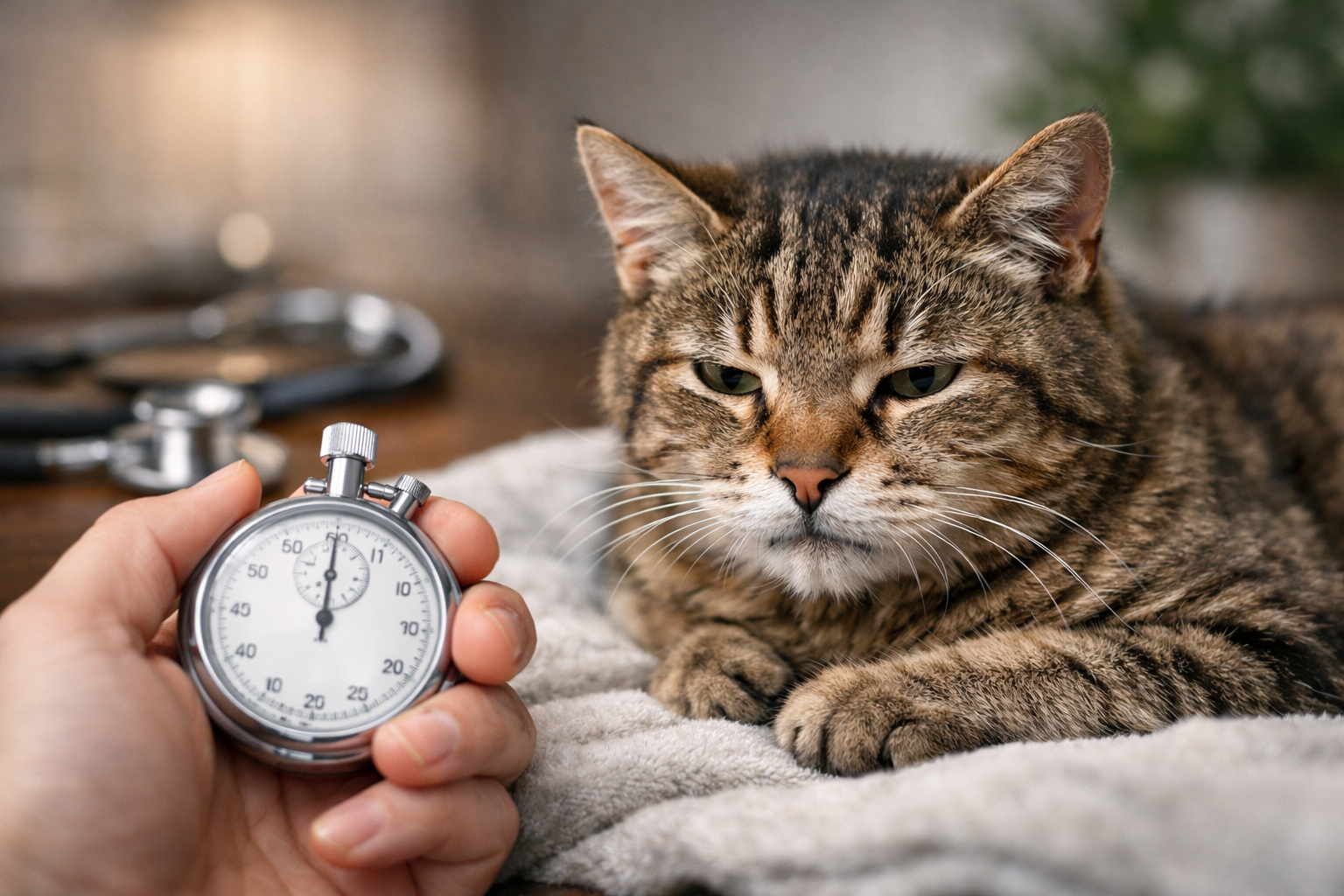 老猫の呼吸が早いかどうかは「1分間の回数」で判断するのが基本です