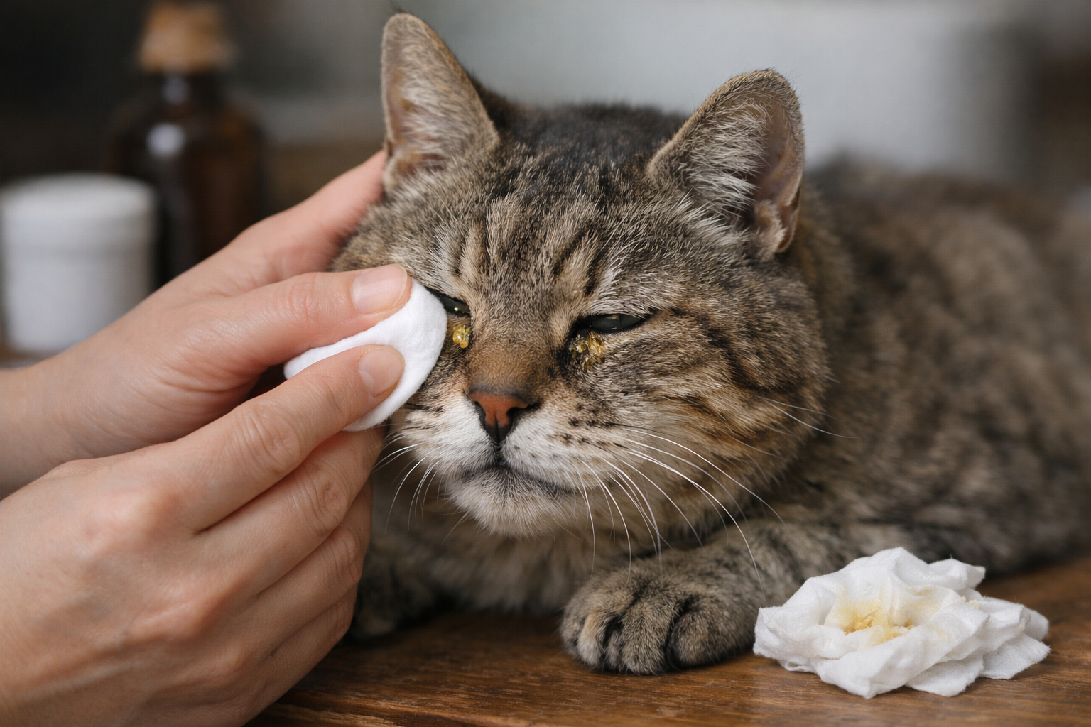 老猫さんの大量の目やには「優しく拭く」と「受診の見極め」が要点です