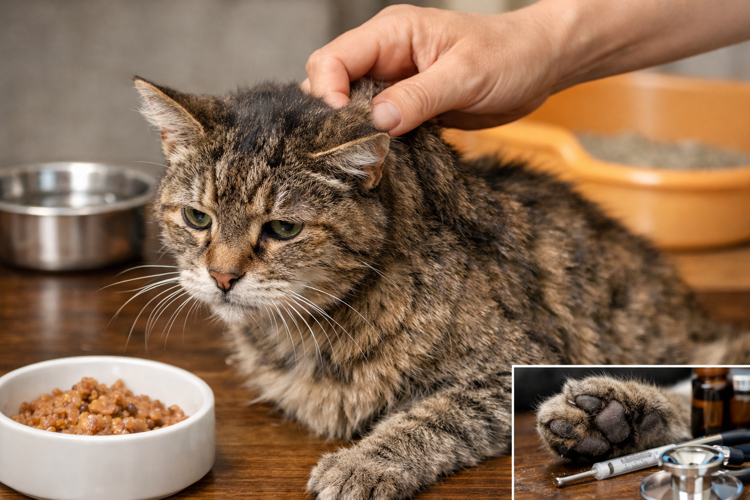 高齢猫さんの脱水は「皮膚の戻り+他のサイン」で総合的に見るのが基本です