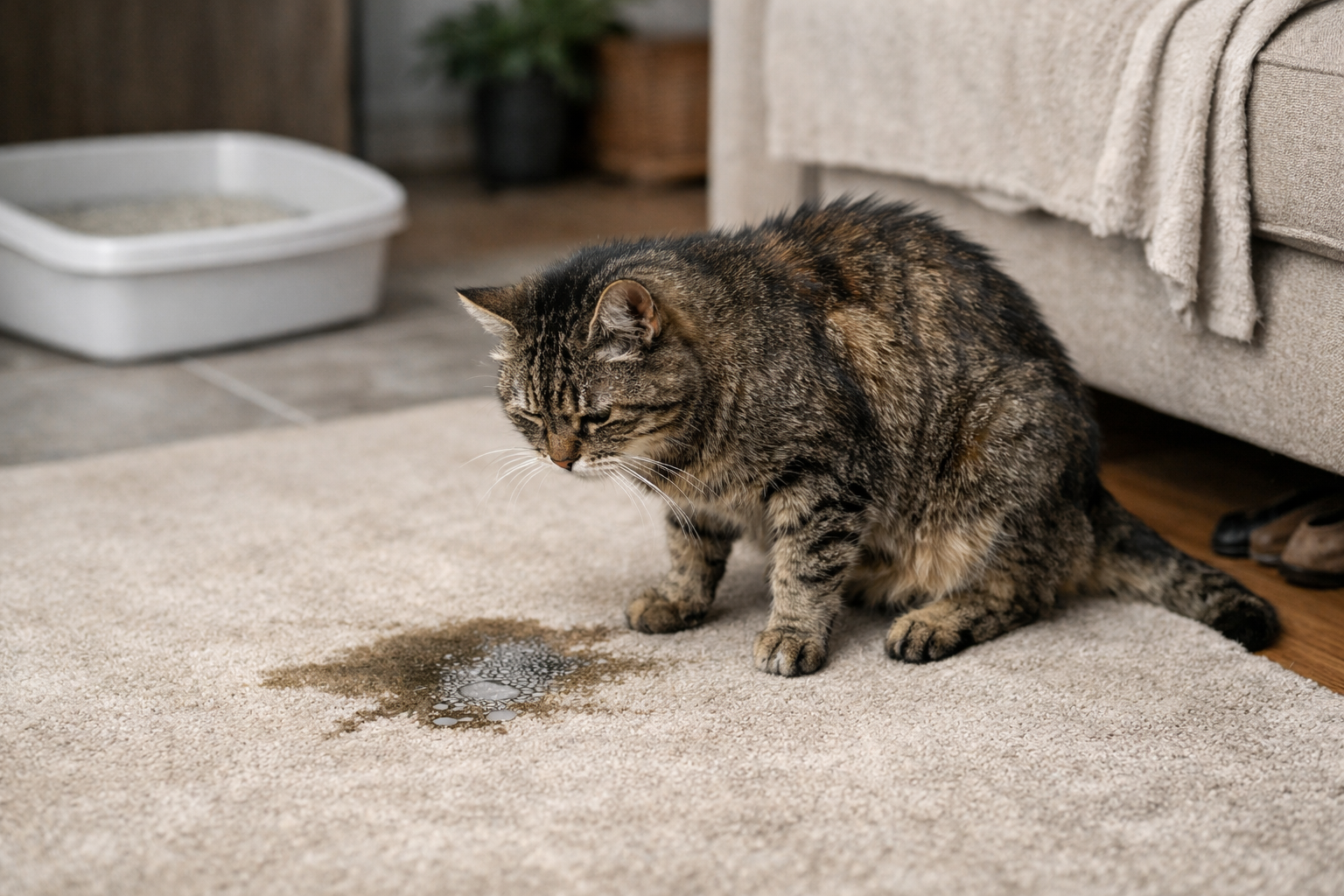 高齢猫がトイレ以外でおしっこをする理由は「複合要因」の可能性があります