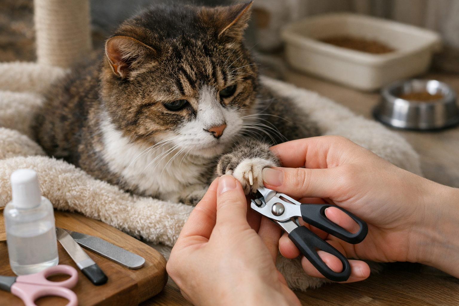 高齢猫さんの爪は「定期チェック＋無理のない爪切り＋環境調整」で守られます