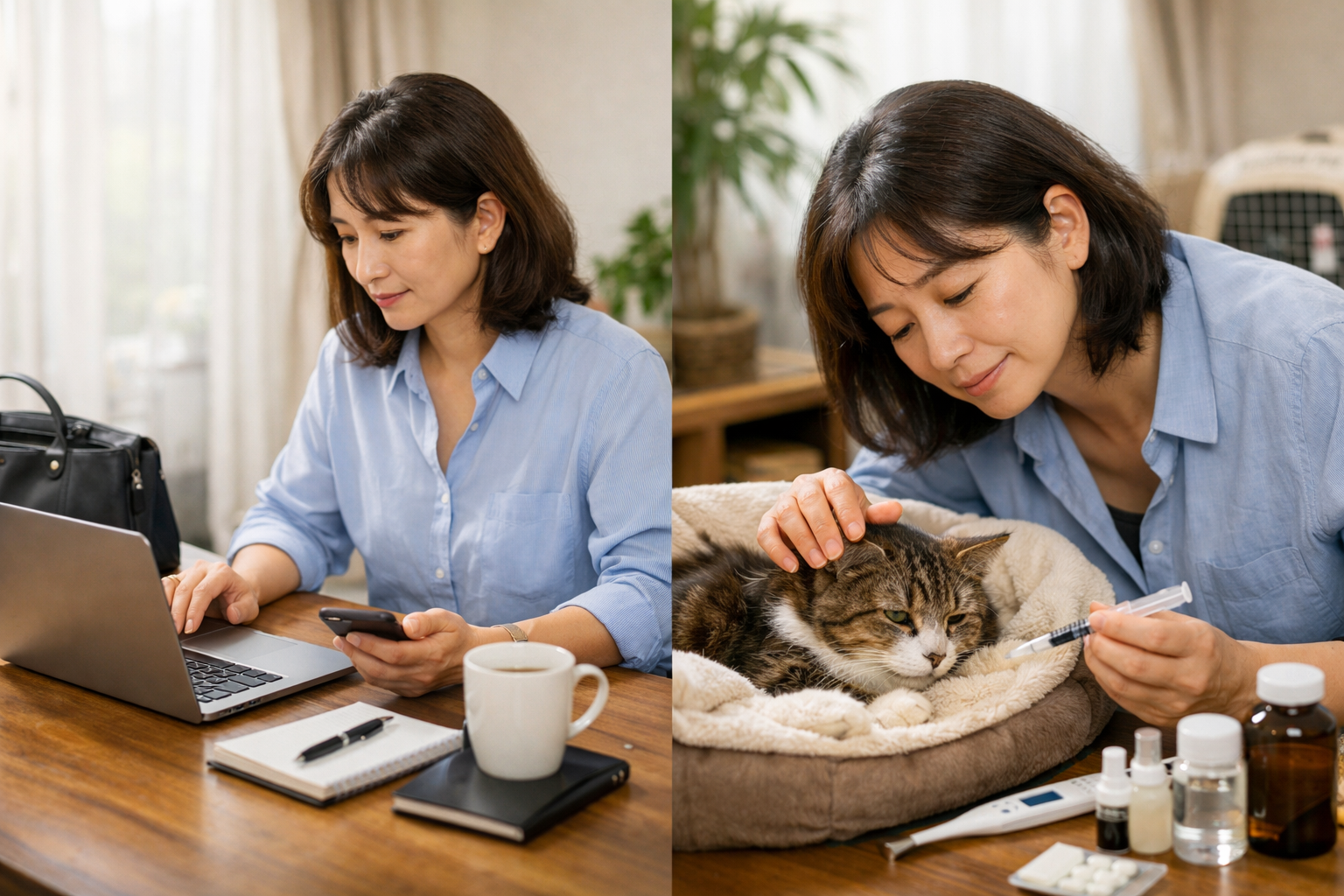 老猫の看病で法定の介護休暇は使えず、有給などで調整するのが現実的です
